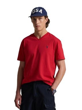 Polo by Ralph Lauren Red V-Neck Tee with Navy Pony